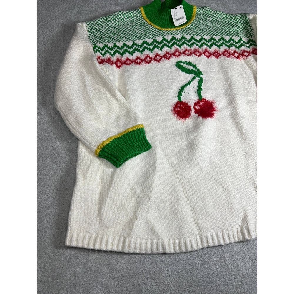 Free‎ People Cherry On Top Fair Isle Mock Neck Sweater Ivory M Coquette Winter - Picture 5 of 10